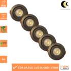 Kit 5 Spot Led Slim 5w 2700k Redondo Preto Embutir - Áreas In