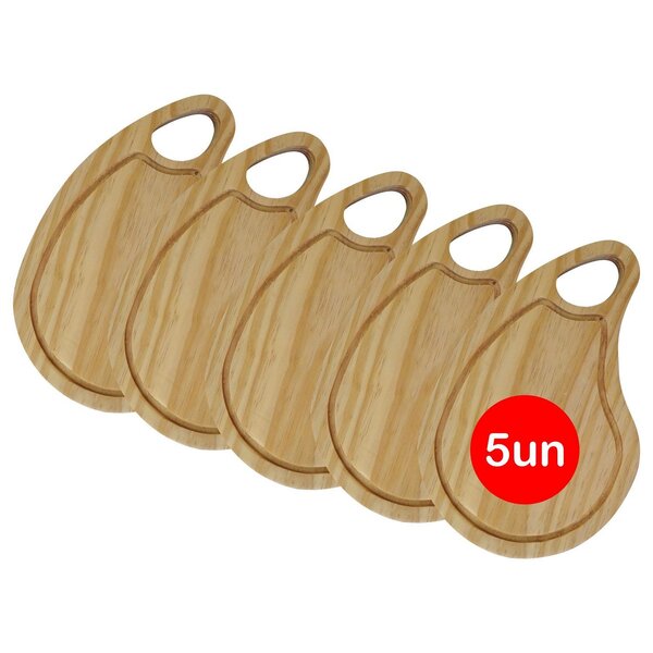 Kit 5 Tábuas Para Servir Hambúrguer Em Madeira De Pinus Natur