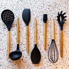 Kit 5 Talheres Em Bambu E Silicone Utensílio De Cozinha Yoi P