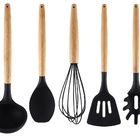 Kit 5 Talheres Em Bambu E Silicone Utensílio De Cozinha Yoi P