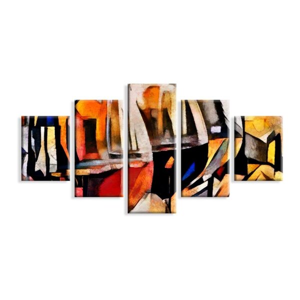 Kit 5 Telas Decorativas Pintura Abstrato Preto Vermelho