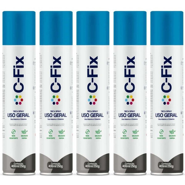 Kit 5 Tintas Spray Azul Claro Uso Geral Inte/ext 400ml C-fix