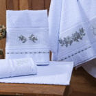 Kit 5 Toalhas Banho Bordada Lese Passa Fita Slim Plus Branco