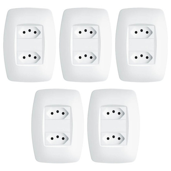 Kit 5 Tomada Dupla 20a/250v Com Placa 4x2 Fame Elegance Branco