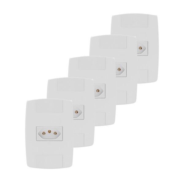 Kit 5 Tomada Elétrica Branca 2p+t 10a 250v Placa Espelho 4x2