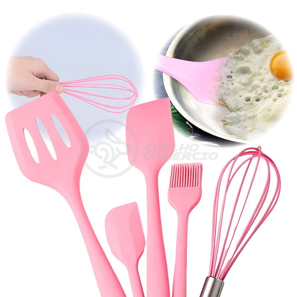Kit 5 Utensílios De Silicone Para Cozinha Conjunto Resistente