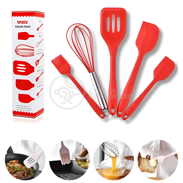 Kit 5 Utensílios De Silicone Para Cozinha Conjunto Resistente