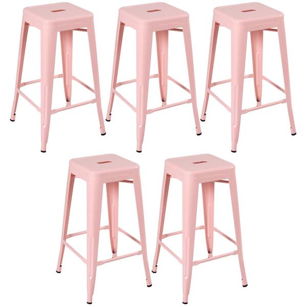 Kit - 5 X Banquetas Altas Iron Tolix - 76 Cm - Rosa Antigo
