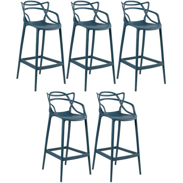 Kit - 5 X Banquetas Altas Masters Allegra - Azul Petróleo