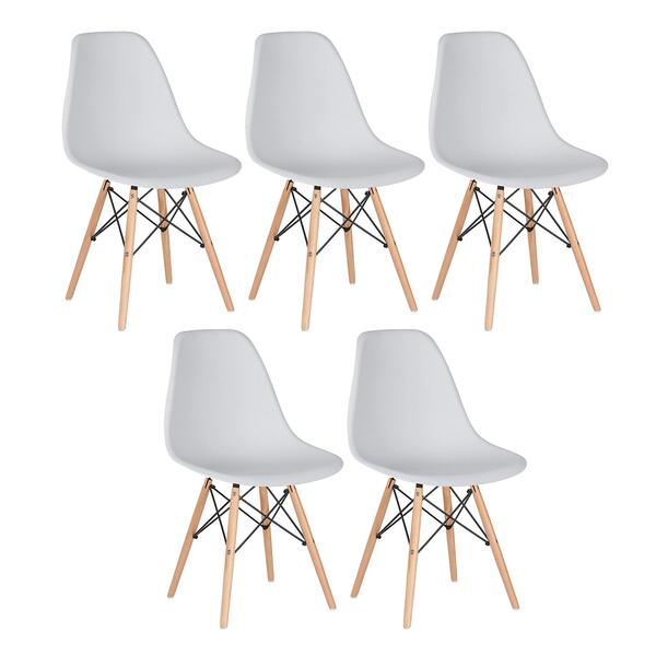 Kit - 5 X Cadeiras Charles Eames Eiffel Dsw - Base De Madeira