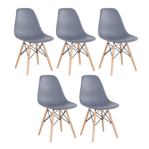 Kit - 5 X Cadeiras Charles Eames Eiffel Dsw - Base De Madeira