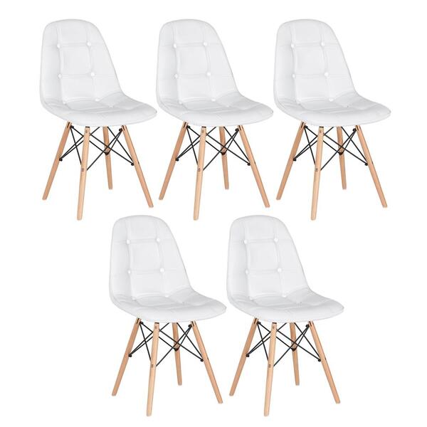 Kit - 5 X Cadeiras Eames Botonê - Branco - Base De Madeira Cl