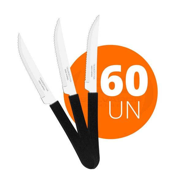Kit - 60 Facas Para Churrasco Leme Com Lâmina Em Aço Inox 4 P