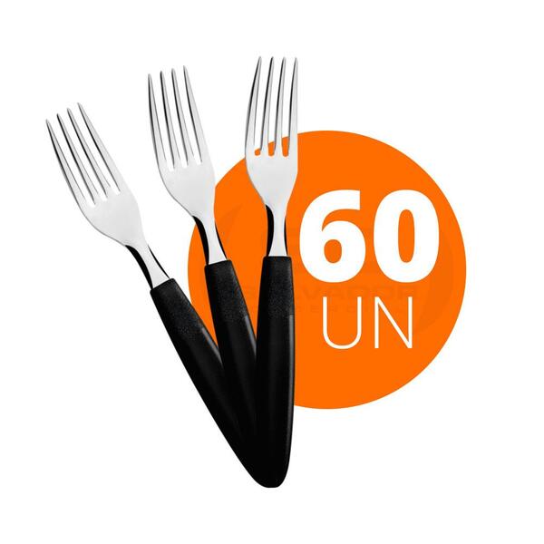 Kit - 60 Garfos De Mesa Ipanema Lâmina Em Aço Inox Cabo Preto