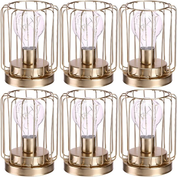 Kit 6 Abajur De Mesa Geométrico Lâmpada Led Metal Dourado