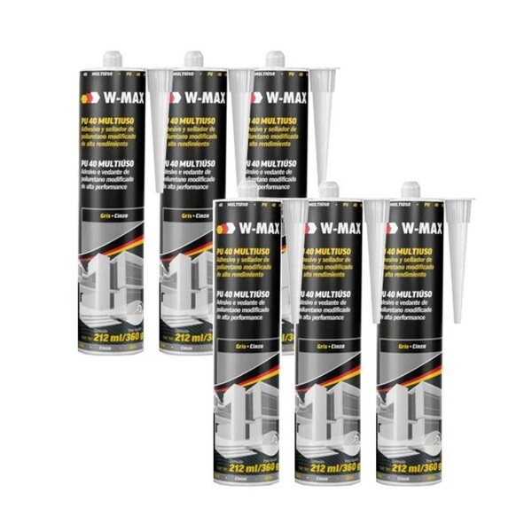 Kit 6 Adesivo Selante Pu40 Multiuso Cinza 360g/212ml W-max