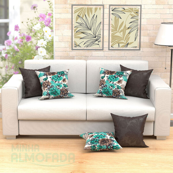 Kit 6 Almofadas Decorativas Para Sala Floral Verde Esmeralda