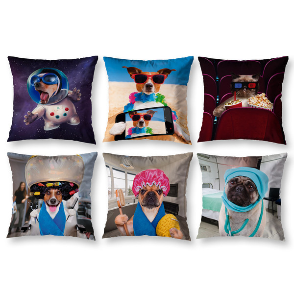 Kit 6 Almofadas Sala Quarto 40cm X 40cm Cachorros Engraçados