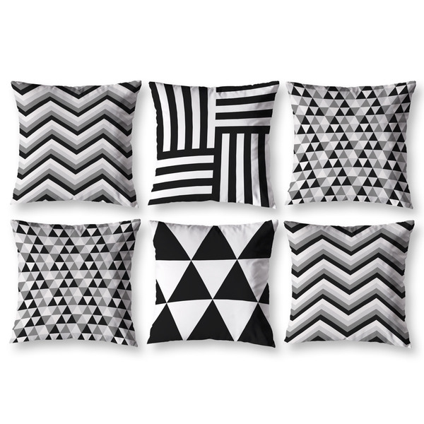 Kit 6 Almofadas Sala Quarto 40cm X 40cm Geométrico Preto