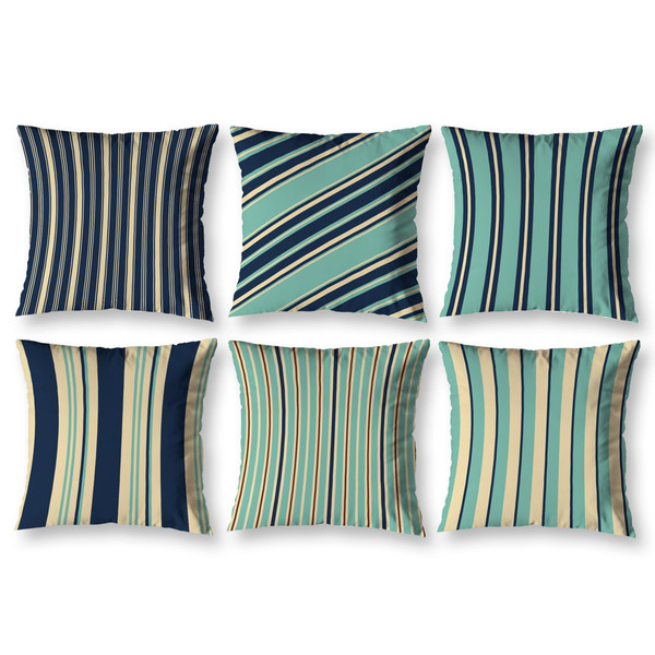 Kit 6 Almofadas Sala Quarto 40cm X 40cm Listras Azul