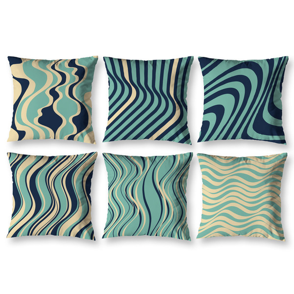 Kit 6 Almofadas Sala Quarto 40cm X 40cm Ondas Azul