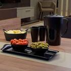 Kit 6 Bandejas Slim 38x16cm Pretas Uz Retangular Fast Food Pl