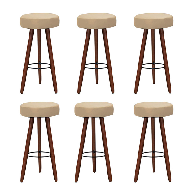 Kit 6 Banquetas Alex Suede Bege Pés Palito Bnn Decor