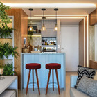 Kit 6 Banquetas Alex Suede Vermelho Pés Palito Bnn Decor