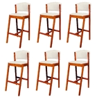 Kit 6 Banquetas Alta De Madeira Com Encosto Tecido Sintético