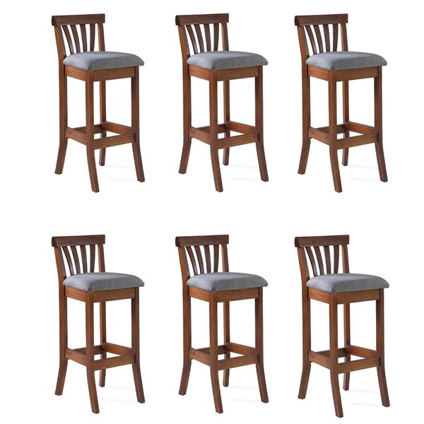 Kit 6 Banquetas Alta Madeira Maciça Bakeri Linho Cinza/imbuia
