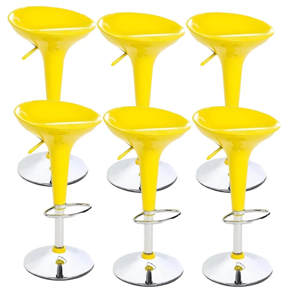 Kit 6 Banquetas Amarelas Tulipa Lotus Em Abs Com Base Giratór