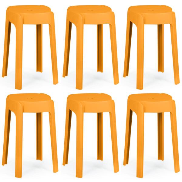 Kit 6 Banquetas Baixa Empilhável Nordica - Laranja