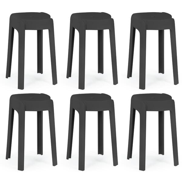 Kit 6 Banquetas Baixa Empilhável Nordica - Preto