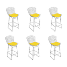 Kit 6 Banquetas Bertoia Cromada D60 Com Assento Sintético Ama