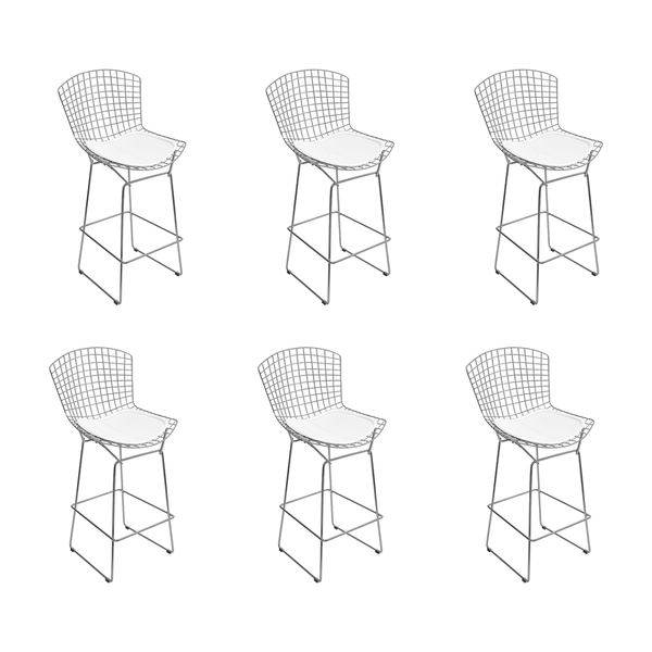Kit 6 Banquetas Bertoia Cromada D70 Com Assento Sintético Bra
