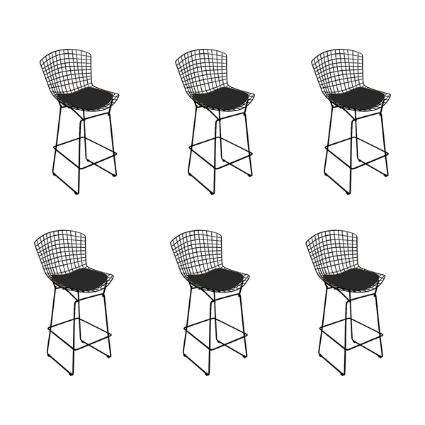 Kit 6 Banquetas Bertoia Preta D80 Com Assento Preto