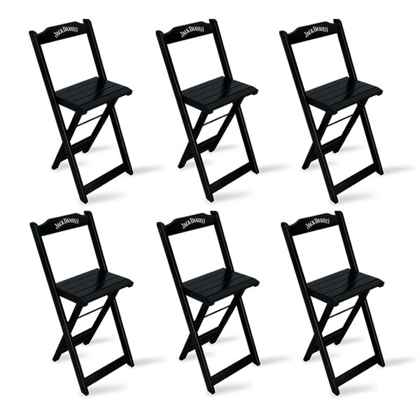 Kit 6 Banquetas Bistrô De Madeira Dobravel Jack Daniel's Preta