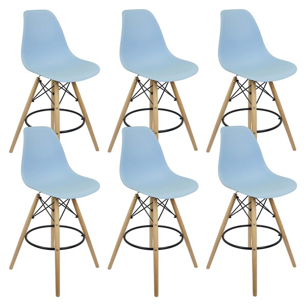 Kit 6 Banquetas Charles Eames Eiffel Wood Design Base Fixa Ma
