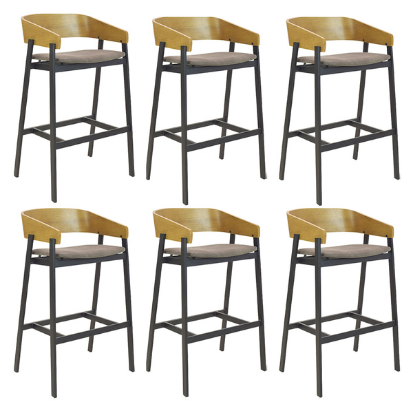 Kit 6 Banquetas Decorativas Base Aço Luke Suede Marrom/noguei