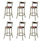 Kit 6 Banquetas Dourada Em Aço E Junco Pequim Floral Hibisco