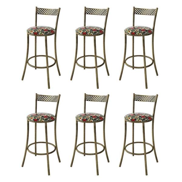 Kit 6 Banquetas Em Aço E Junco México Floral Hibisco Vermelho