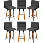 Kit 6 Banquetas Grace Alta Para Areá Gourmet Corino Preto Pé