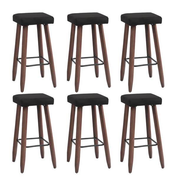 Kit 6 Banquetas Malbec Suede Cinza Pés Palito Bnn Decor