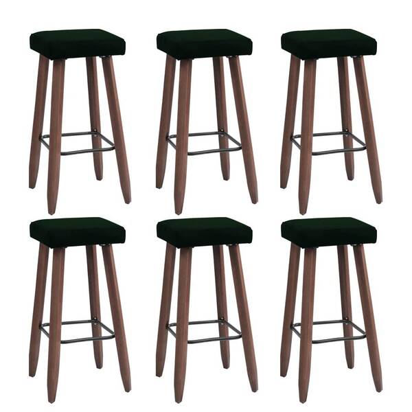 Kit 6 Banquetas Malbec Suede Verde Pés Palito Bnn Decor