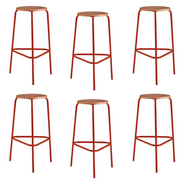 Kit 6 Banquetas Para Cozinha Com Base De Aço Cumbuca Vermelho