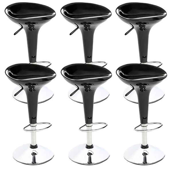 Kit 6 Banquetas Pretas Tulipa Lotus Em Abs Com Base Giratória