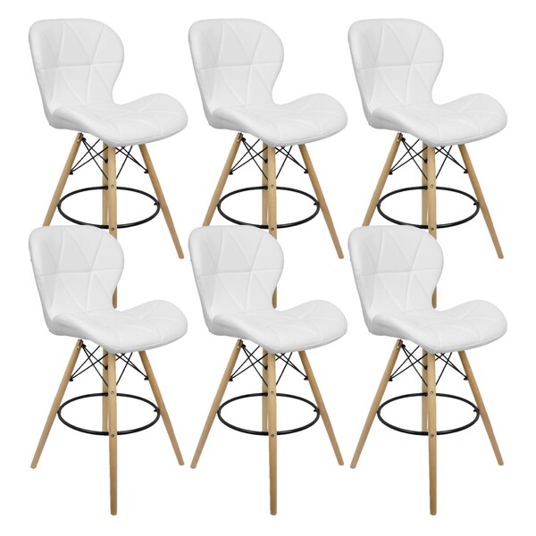 Kit 6 Banquetas Slim Eiffel Wood Estofada - Branco