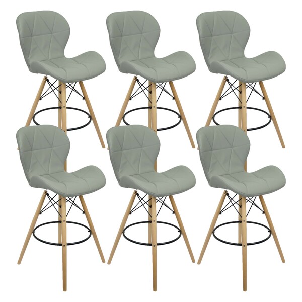 Kit 6 Banquetas Slim Eiffel Wood Estofada - Cinza