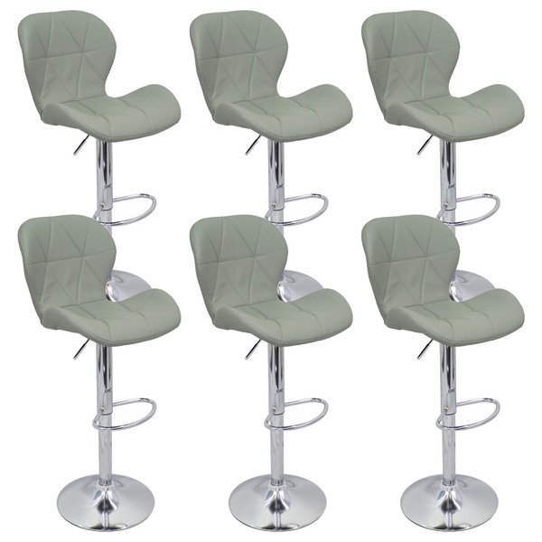 Kit 6 Banquetas Slim Estofada Giratória C/ Regulagem - Cinza