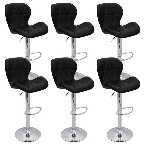 Kit 6 Banquetas Slim Estofada Giratória C/ Regulagem - Preto